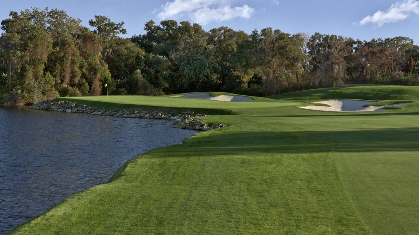 The water-guarded green at Arnold Palmer's Bay Hill Club & Lodge in Orlando