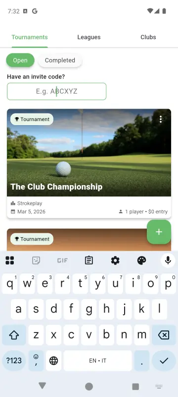 Entering an invite code on the Groups tab
